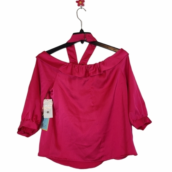 Cece Bow Off Shoulder Top Hot Pink Blouse XSmall NWT - Picture 7 of 9